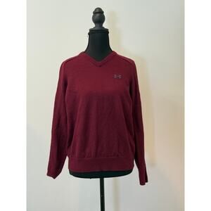 Vintage Under Armour Men's Burgundy V-Neck Sweater